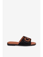 Dámské Pantofle Na Plochém Podpatku S Přezkou Černé Lanoni