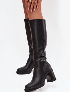 Dámské kozaki musketyýrky z přírodní kůže na podpatku vyhřívané Vinceza 66826 černé