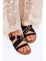 Dámské sandály na plochém podpatku se zlatými hroty černé Zanira