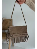 Semišová kabelka s třásněmi na řetízku tmavě béžová Narella