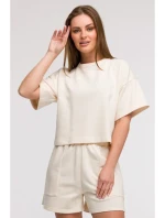 B294 Oříznutá mikina s krátkým rukávem - vanilka