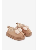 Dětské sněhule s výšivkou a mašličkou Daven – béžové