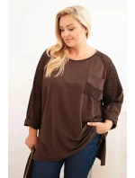 Dámská plus size bavlněná blůza s potiskem hnědá