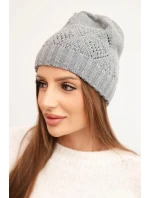 Dámská zimní čepice z vlny a s geometrickým vzorem K479 šedá