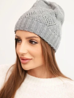 Dámská zimní čepice z vlny a s geometrickým vzorem K479 šedá