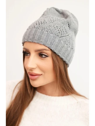Dámská zimní čepice z vlny a s geometrickým vzorem K479 šedá