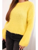 Svetr z mohéru dámský s bufitovými rukávy žlutý
