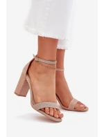 Lesklé Dámské Sandály Na Podpatku Růžové Zlato Kavina Lesklé Dámské Sandály Na Podpatku Růžové Zlato Kavina