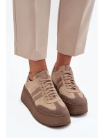Kožené semišové dámské tenisky na platformě Zazoo 3775 béžové Kožené semišové dámské tenisky na platformě Zazoo 3775 béžové