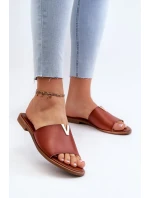 Dámské pantofle z eko kůže na plochém podpatku, hnědá Maliha