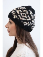 Dámská zimní čepice s barevnými vzory a silným žebrováním K353 černý+béžový
