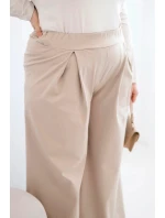 Dámské kalhoty Plus Size se širokými nohavicemi a plizováním tmavě béžové