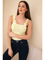 Dámská žebrovaná halenka s pruhy na ramínka s volánkem zelená