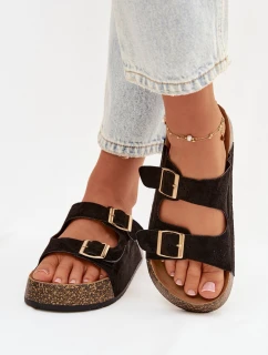 Dámské pantofle na korkové platformě se zlatými sponami Černé Tovessa