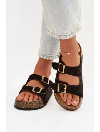 Dámské pantofle na korkové platformě se zlatými sponami Černé Tovessa