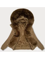 Tmavě béžová krátká bunda s kožešinovou podšívkou S'West (B8506-22)