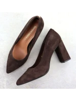 Čokoládové semišové lodičky na jehlovém podpatku Sergio Leone PB216