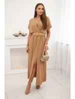 Dlouhé šaty s ozdobným páskem Velbloud Dlouhé šaty s ozdobným páskem Velbloud