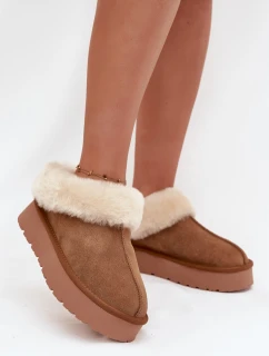 Kožené semišové zimní boty dámské s kožešinou camel Mivelle