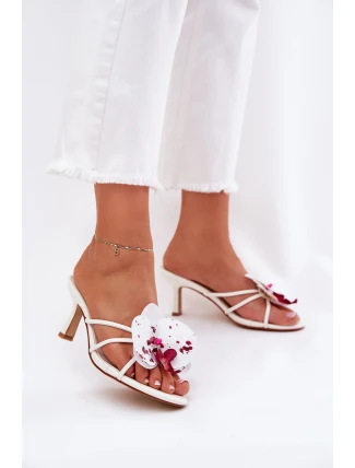 Dámské Pantofle Na Jehlách S Umělou Květinou Bílé Reyi