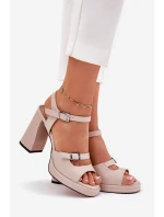 Dámské Kožené Sandály Na Podpatku Vinceza 77110 Béžové