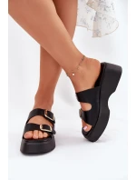 Dámské Klapky Na Klínu A Platformě S Přezkami Černé Nitarelia