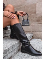 Zateplené dámské kozačky na ploché podrážce s ozdobným detailem Černé Renaya Zateplené dámské kozačky na ploché podrážce s ozdobným detailem Černé Renaya