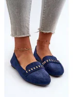 Lesklé dámské mokasíny s řetízkem, tmavě modrá Aredilla Lesklé dámské mokasíny s řetízkem, tmavě modrá Aredilla