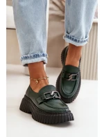 Zazoo Polobotky Mokasíny Dámské Z Přírodní Kůže Tmavě Zelené