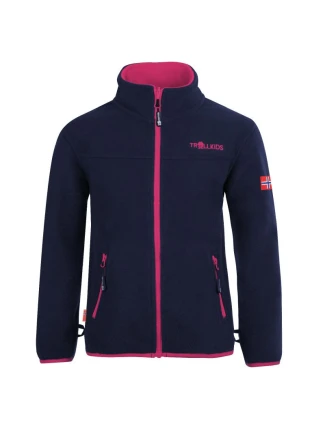 Dívčí fleecová bunda Trollkids Oppdal Jacket XT s rozepínáním na zip v barvě tmavě modré/růžové (415-114)