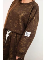 Dámský oversize dresový komplet z viskózy s prodlouženou mikinou a efektem praní hnědý