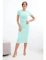 Dámské viskózové maxi šaty vázané u krku s ozdobnou sponou modrá