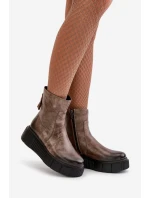 Zazoo 60369 Dámské Kožené Kotníkové Boty Na Platformě Tmavě Béžové Zazoo 60369 Dámské Kožené Kotníkové Boty Na Platformě Tmavě Béžové