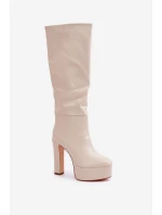 Kozačky Na Podpatku A Platformě Z Eko Kůže Světle Béžové Felilorn