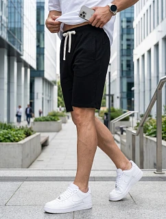 Pánské teplákové kraťasy se šňůrkou, černé, FashionStreet SX2625