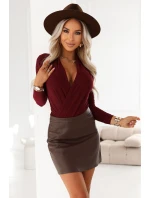 375-9 Dámské stylové BODY s obálkovým výstřihem - vínové
