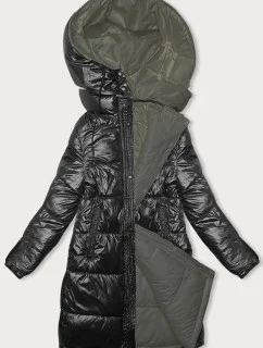Černo-khaki hrubší oboustranná dámská zimní bunda (V768g)