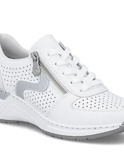 Dámské bílé kožené tenisky na platformě Rieker N4340-80