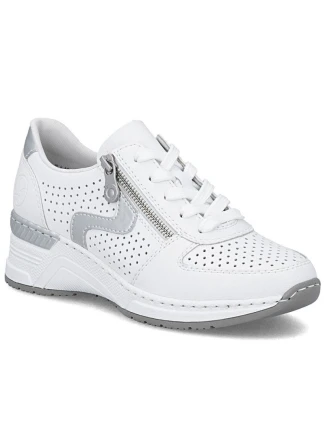 Dámské bílé kožené tenisky na platformě Rieker N4340-80