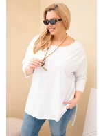 Dámská bavlněná blůza Plus Size asymetrická s náhrdelníkem bílá