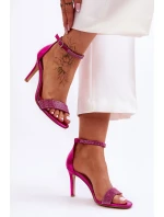 Dámské sandály na vysokém podpatku s kamínky Fuchsie Perfecto Dámské sandály na vysokém podpatku s kamínky Fuchsie Perfecto