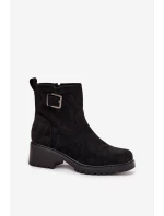 Dámské kotníkové boty na nízkém podpatku s klípkem a s přezkou Helvina – černé