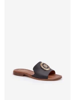 Kožené Pantofle S Dekorací Na Plochém Podpatku Zazoo 3047/O Černé