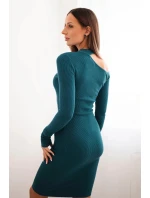 Dámské šaty z úpletu s dlouhým rukávem a asymetrickým výstřihem ZS3039 34956 mořská - Kesi Dámské šaty z úpletu s dlouhým rukávem a asymetrickým výstřihem ZS3039 34956 mořská - Kesi