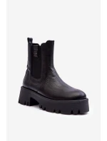 Kožené boty s kotníkovou patou na masivní platformě černé Lisencca