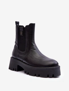 Kožené boty s kotníkovou patou na masivní platformě černé Lisencca