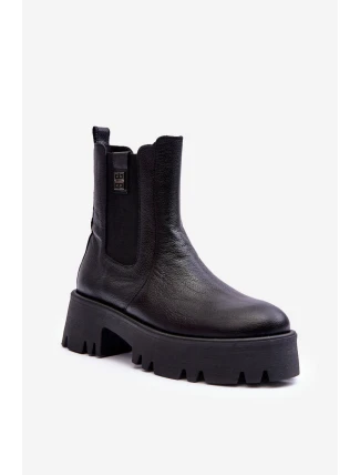 Kožené boty s kotníkovou patou na masivní platformě černé Lisencca