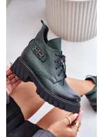 Zazoo 60483 Dámské Kožené Kotníkové Boty S Nízkým Svrškem Zateplené Tmavě Zelené