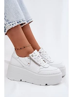Kožené dámské tenisky na masivní platformě Zazoo N1084 Bílé