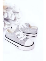 Dětské Brokátové Tenisky Stříbrné Bling-Bling